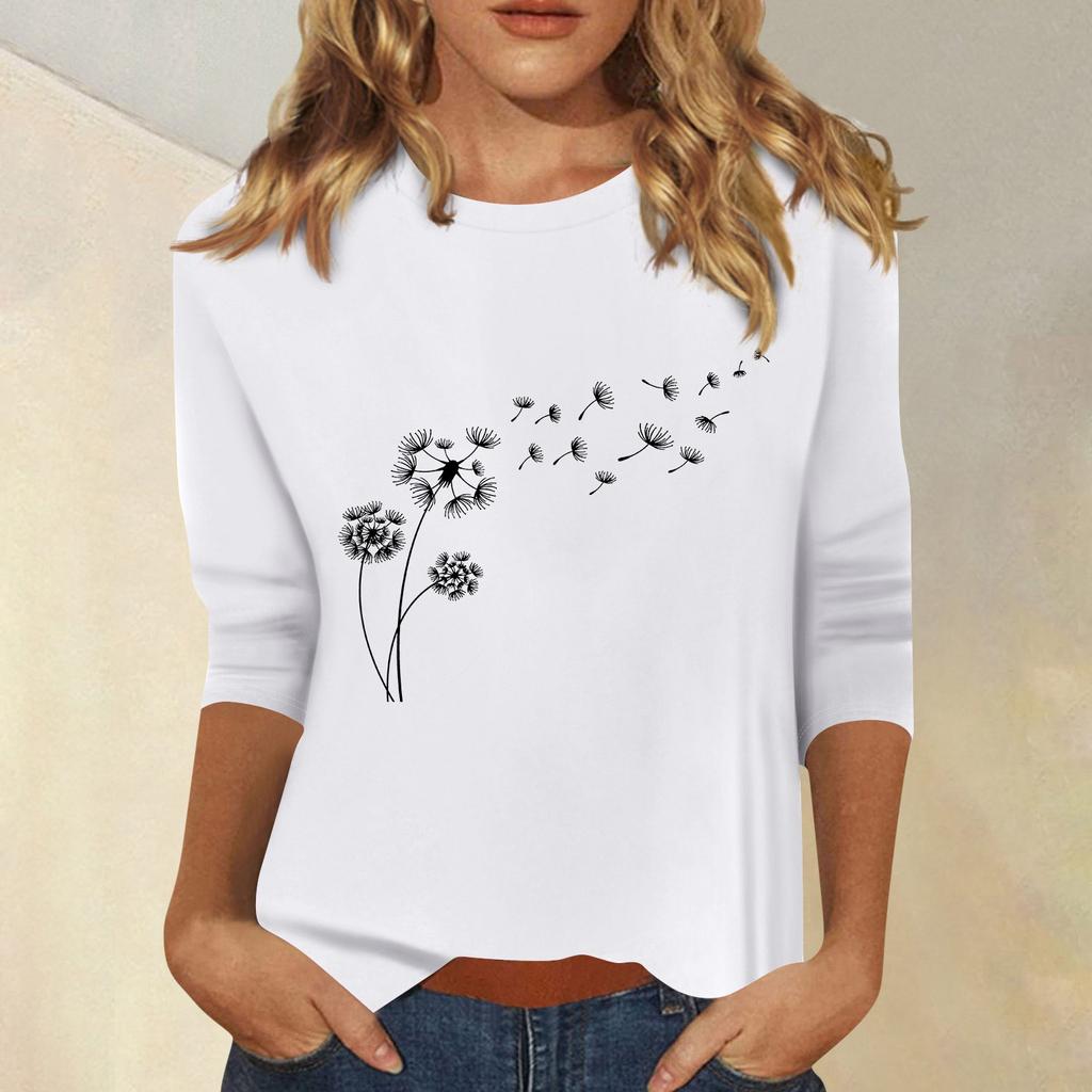 Women's Fashion Casual  Printed Seven Sleeve Round Neck Top