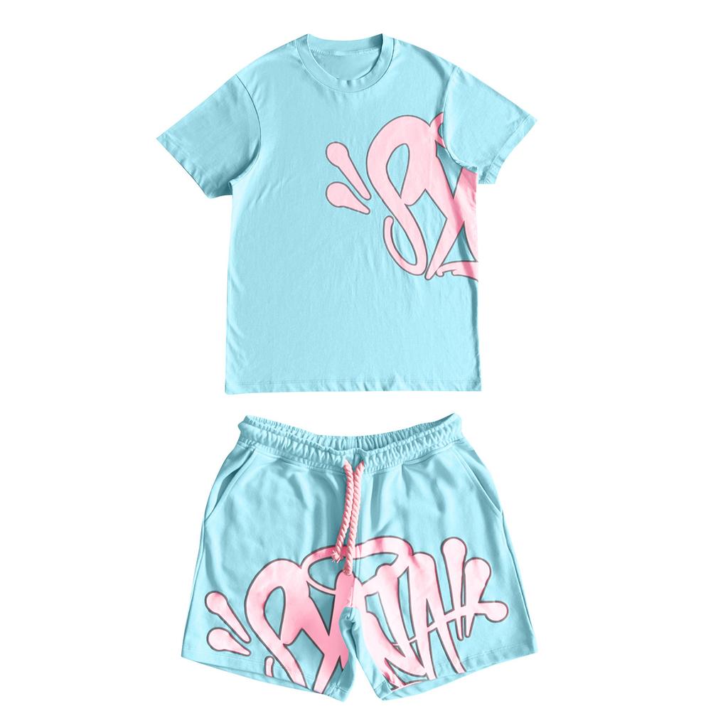 European and American street hip-hop men's and women's alphabet printing loose short-sleeved top men's summer tide brand casual sports suit