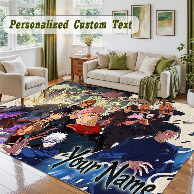 Crystal Velvet Square Rug Custom NameJujutsu Kaisen Pattern Non Slip Home Floor Decor Rug