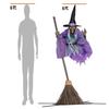 6 FT Halloween Flying Witch Decor Voice Activated Animatronic Witch On Broom with Light-up Eyes for Garden Yard Lawn Outdoor Indoor Decor