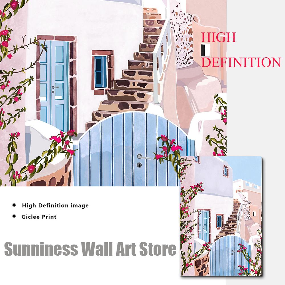 Travel Greek Posters Ocean Canvas Painting Nordic Floral Plant Art Prints Modern Beach Wall Pictures For Living Room Home Decor