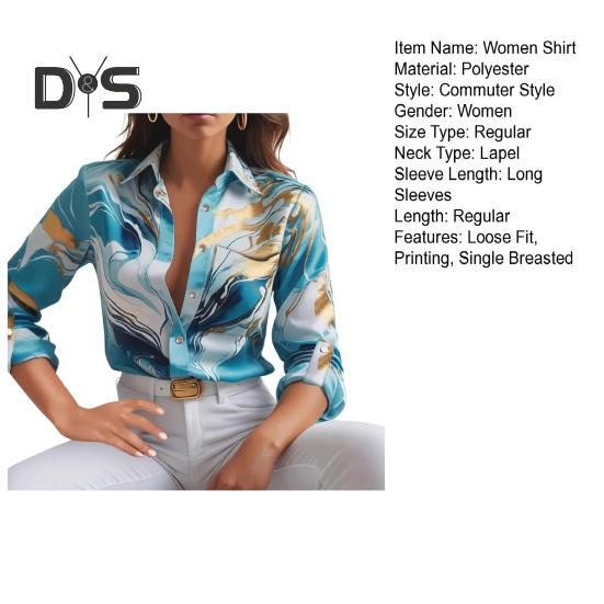 Женская рубашка с лацканами и длинным рукавом, однобортная рубашка с принтом, весна-осень, блузка в пригородном стиле