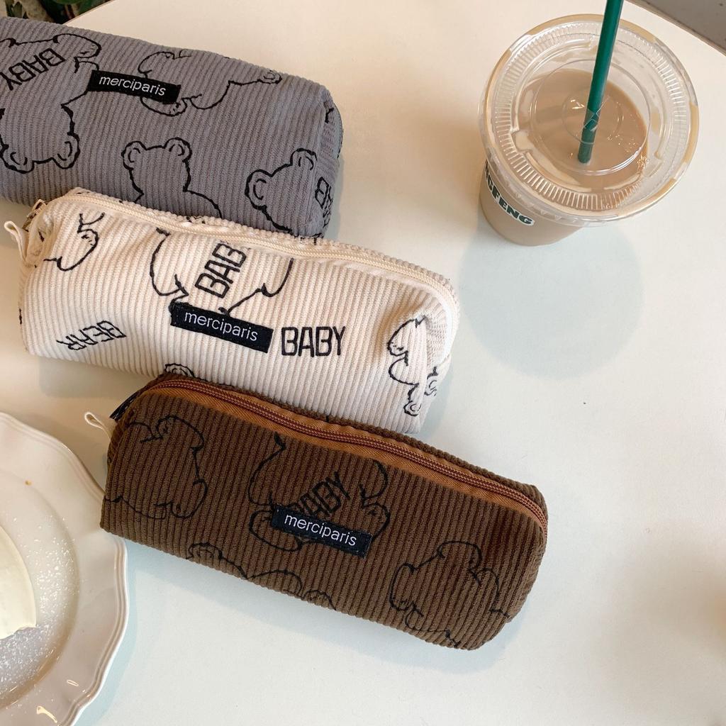 Kawaii Bear для девочек, японские канцелярские принадлежности, пенал, вельветовый пенал большой емкости, школьные принадлежности, пенал