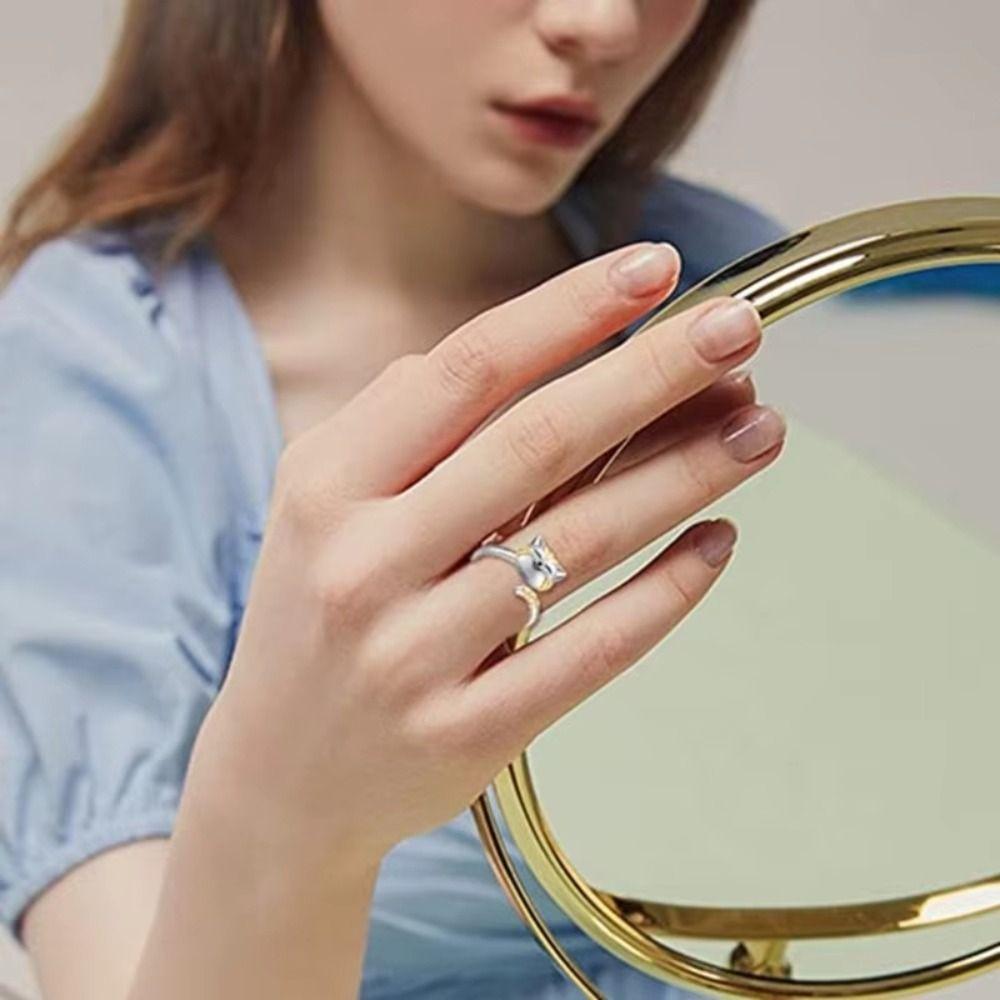 Cute Cartoon Cat Kitten Rings Gold Silver Rotate Freely Ring Fidget Spinner Rings Girlfriends