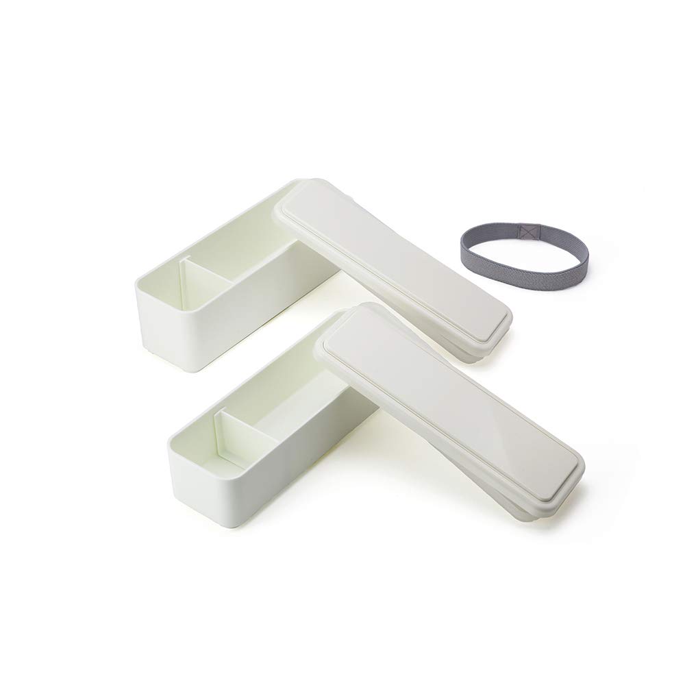 Miyoshi Seisakusho GEL-COOL Lunch Box with Integrated Ice Pack, Fit Series Slim, S+L, White x White, 0101-0099