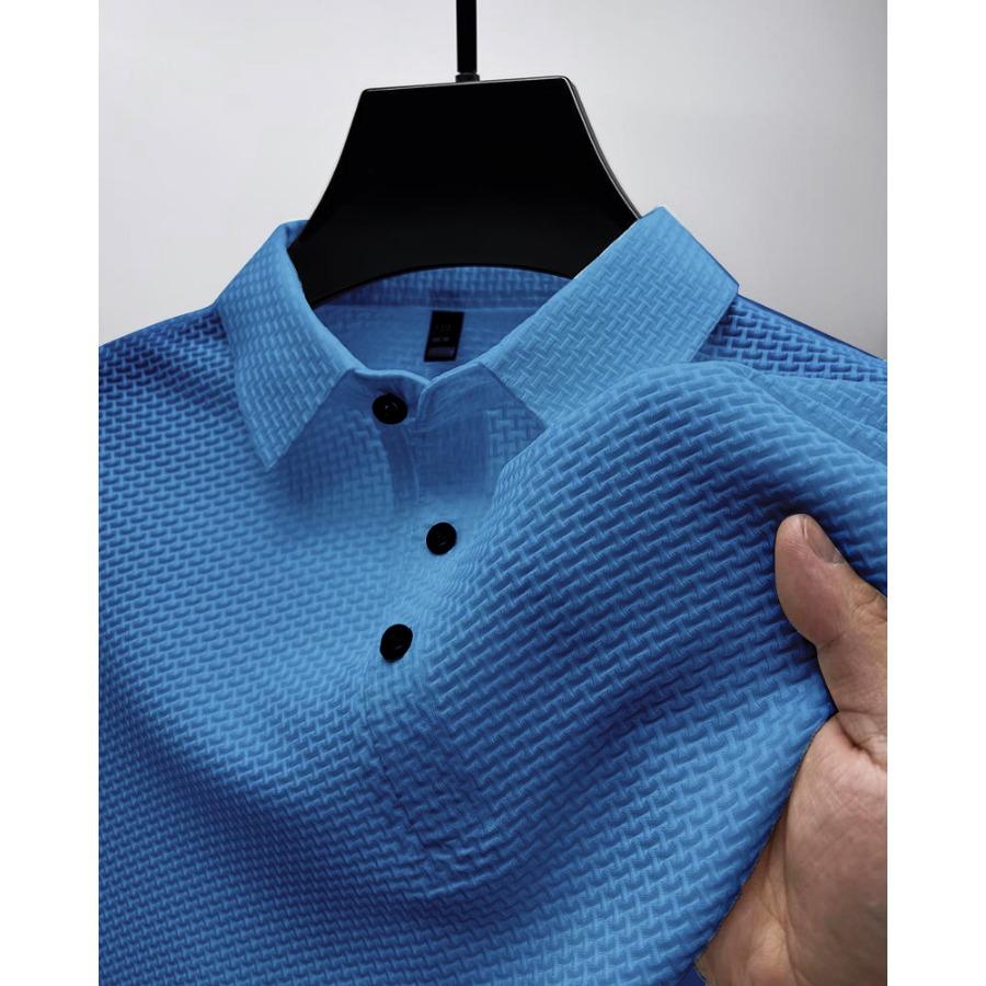 Mesh Ice Silk Polos Top Short Sleeve T-shirt Men's Lapel Collar Summer Solid Color Sliding Polo Shirts