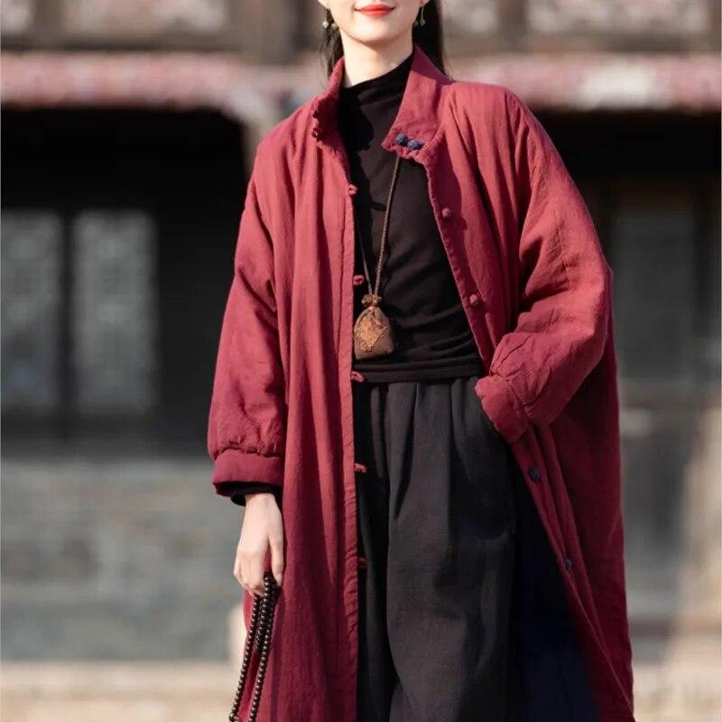 Johnature Женские зимние парки в китайском стиле, однотонные теплые пальто на пуговицах, хлопковые женские винтажные парки
