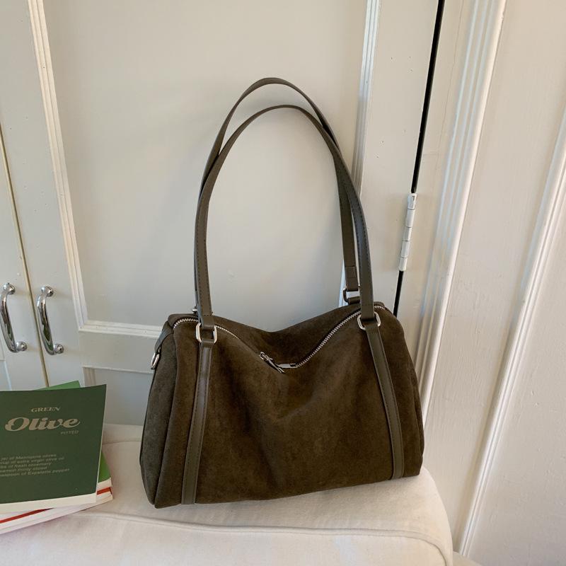 2025 Suede Boston Bag: High-End, Large Capacity One-Shoulder Crossbody