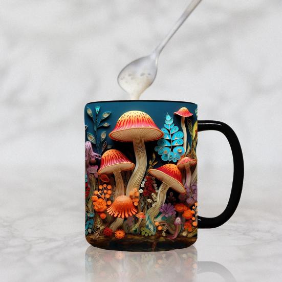 Гладкая кофейная кружка, 300 мл, 3D-грибной принт, термостойкая, цветостойкая, гладкая керамика, портативная, без запаха, пищевая, офисная, кухонная кружка
