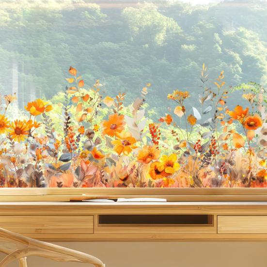 Colorful Floral Window Sticker Removable Flower Window Clings Waterproof Static Window Decal for Home Office Bedroom Bathroom Decor