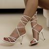 2025 Summer Large Size Foreign Trade Women's Shoes Sexy Round Head Straps Stiletto High Heels Cross Straps Sandals Women