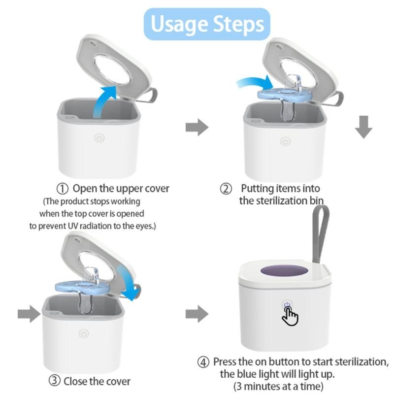 Portable Pacifier Sterilizer Case UVC Light Cleaning Box Convenient USB C Rechargeable for Denture Straw Nipple