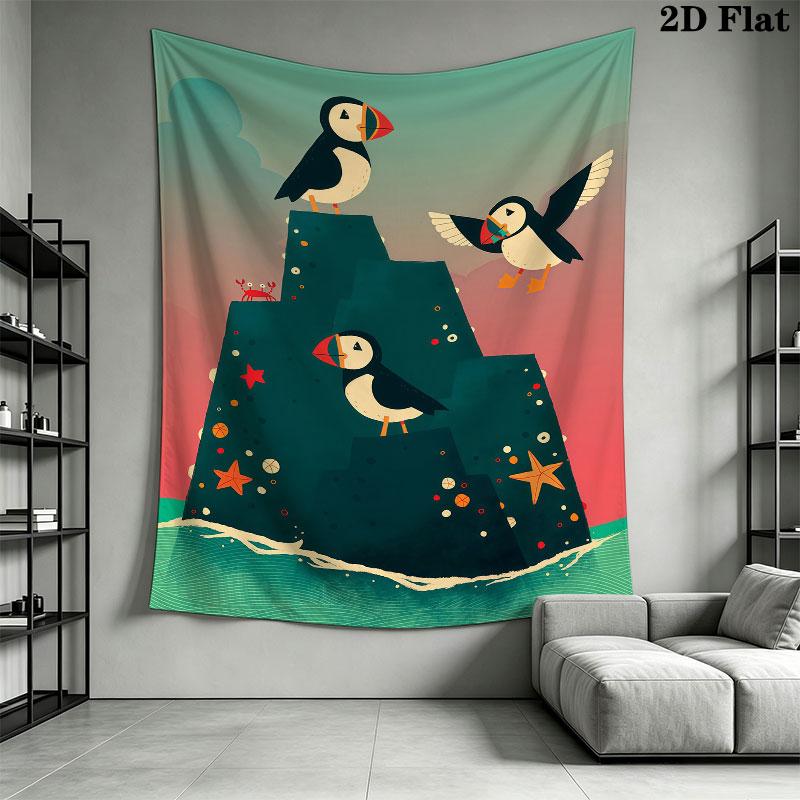 Puffin Rock Wall Hanging Printed Fabric Blanket Decorative Tapestries for Bedroom Living Room Home Decor