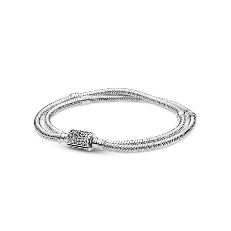 New Style 925 Sterling Silver Bucket Buckle Double Snake Bone Chain Bracelet Suitable For Original Fashion Diy Beaded