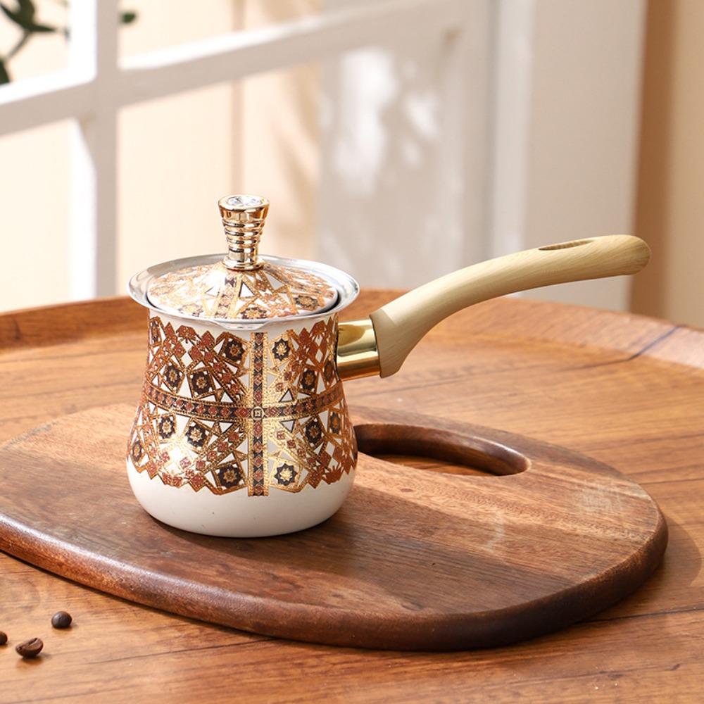 Long Wooden Handle Butter Melting Pot 550ml Milk Pot Coffee Utensil Turkish Coffee Pot Kitchen