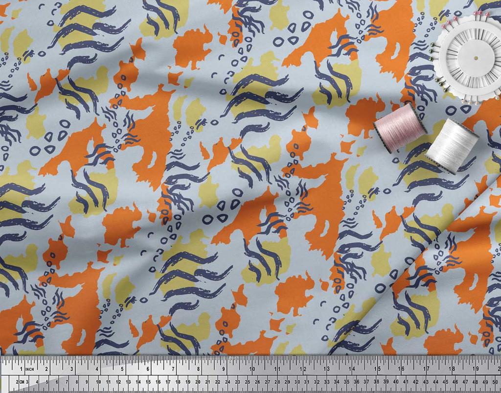 Soimoi Red Japan Crepe Satin Fabric Zebra & Leopard Animal Skin Print Fabric by the Metre 42 Inch