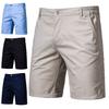 Men Elastic Waist Shorts Solid Color All-match Mid Waist Straight Business Shorts Pants