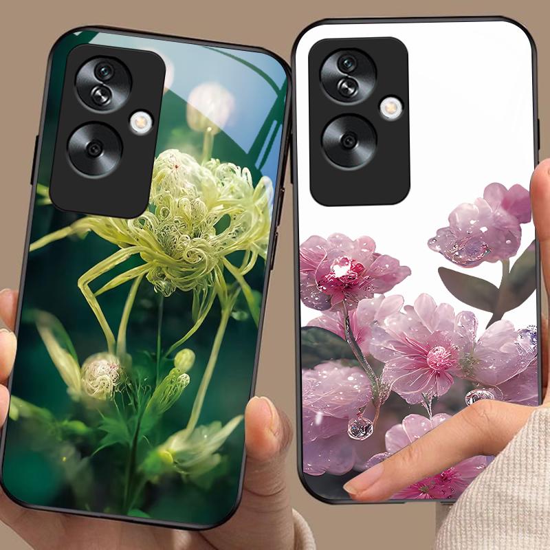 Золотой Пион Зеленый Для Oppo A79 5G 58 78 74 60 4G Reno 11F Realme GT 6 11 Note 50 10 C55 X2 Закаленное Стекло Черный Чехол для Телефона