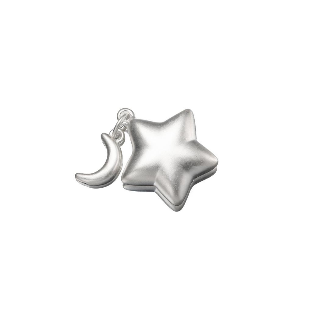 S999 Pure Silver 3D Hard Silver Star and Moon Pendant DIY Bracelet Pendant Handmade Braided Rope Material Accessories