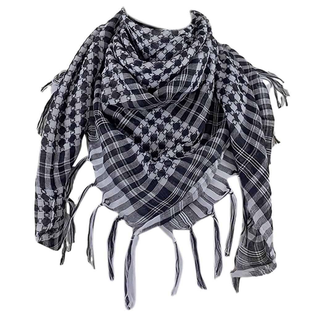 Shemagh Desert Scarf Colorblock Houndstooth Pattern Arab Keffiyeh Shawl Wrap with Tassels Scarves Bandana Head Wraps