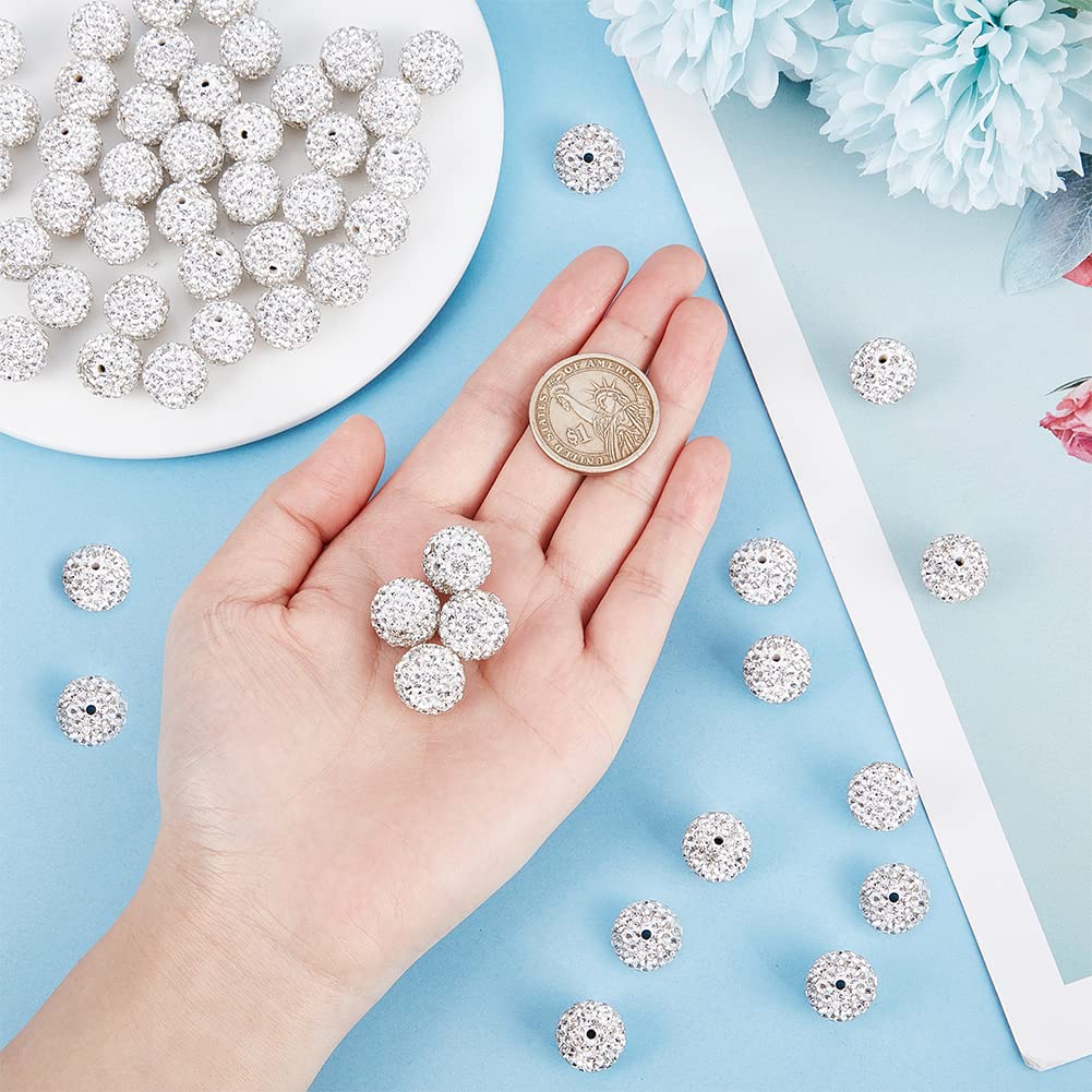 OLYCRAFT 50 Pieces Rhinestone Beads, Ball Beads, 14mm, Grade A, Resin Clay, for Jewelry, Pendants, DIY Crafts, Handmade, White, 1mm Hole