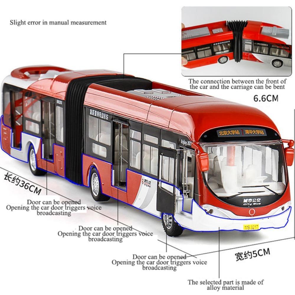 1/32 Alloy Diecast Beijing Bus Model Toys Large Double Section Articulated Sightseeing Tour Bus Sound Light Pull Back Boy Birthday Gifts