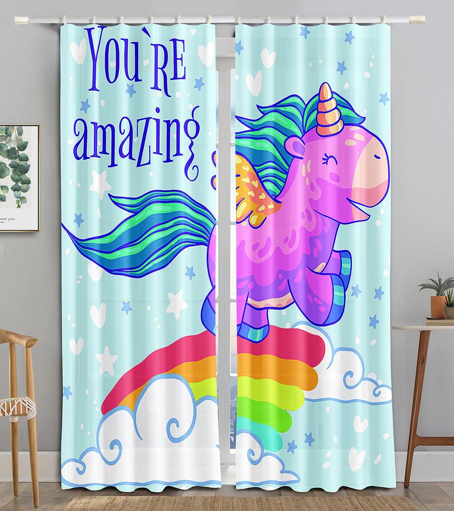 Rainbow Unicorn Colorful 3D Printing Window Curtains Blind for Kids Children Liiving Room Bederoom Kitchen Door Decor 2pieces