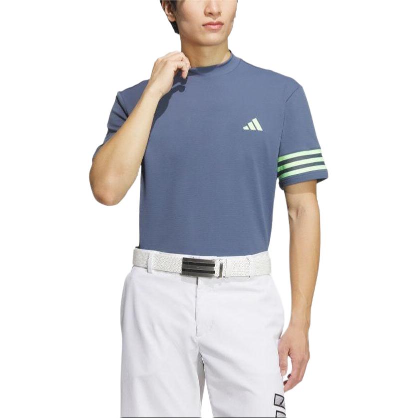 Adidas Round Neck Striped Logo Printed Short Sleeve T-Shirt Men Tops Blue IN9054