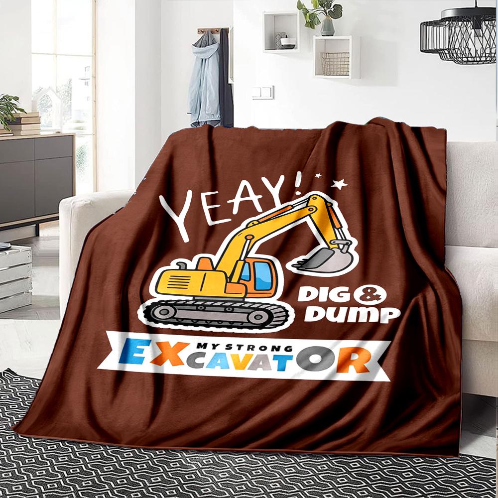 excavator Theme Printed Blanket - Perfect for Couch, Bed, Travel & Outdoor Use | Machine Washable, Cozy & Durable.