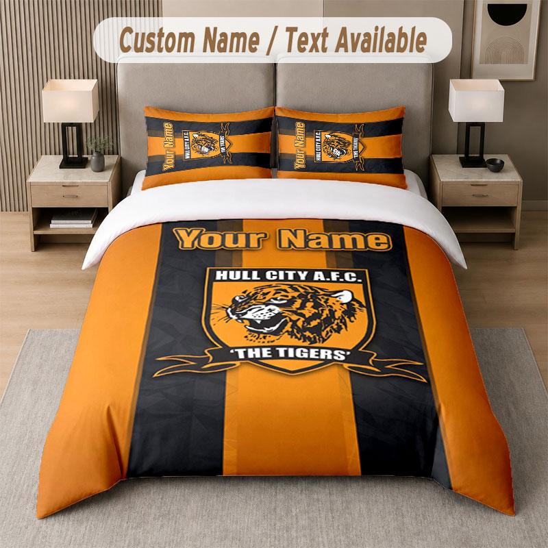 Custom Bedding Set Hull FC Pattern, Print Name Text 1 Duvet Cover plus 2 Pillowcases Home Textile