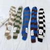 Women Long Scarf Retro Style Striped Color Block Thickened Imitation Mink Fur Warm Thin Scarf Fashion Accessory