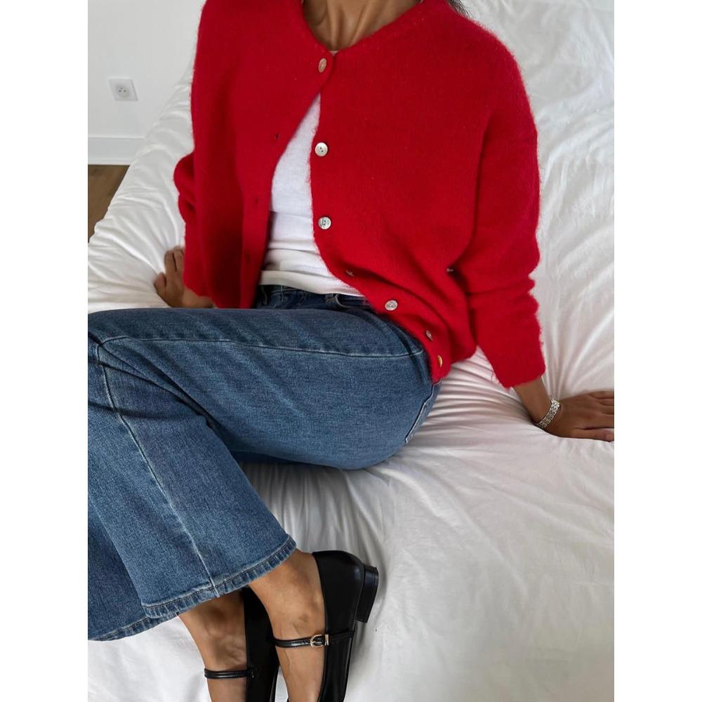 Hirsionsan элегантный свитер с длинным рукавом для женщин 2025 новый шерстяной однобортный женский повседневный кардиган мягкий гибкий трикотажный пиджак