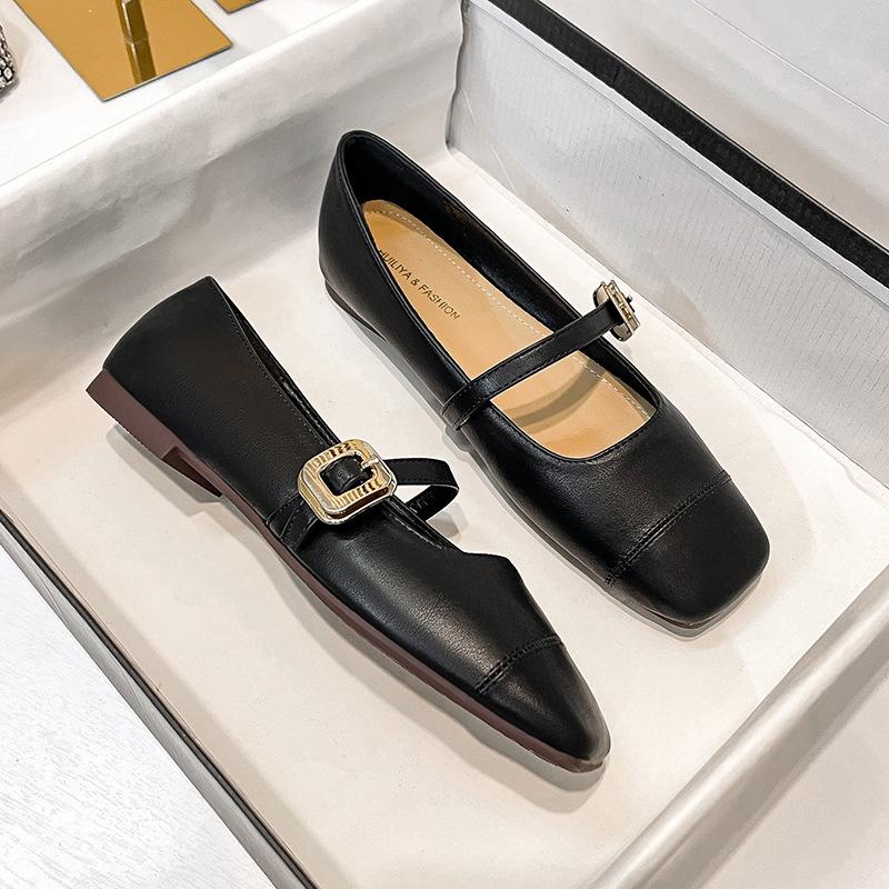 Туфли Мэри Джейн с квадратным носком, черные, одинарные, женские, с закрытым носком, универсальные, на плоской подошве, женские, рабочие, удобные для работы