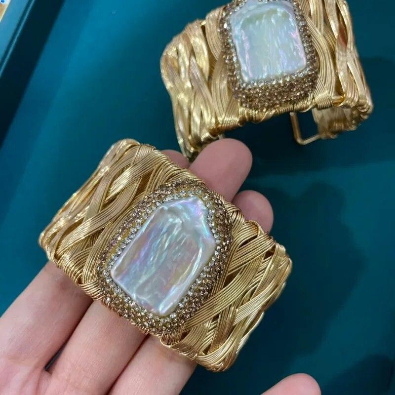 Натуральный пресноводный жемчуг в стиле барокко, браслет-манжета ручной работы со стразами Chian и разноцветными стразами для женщин