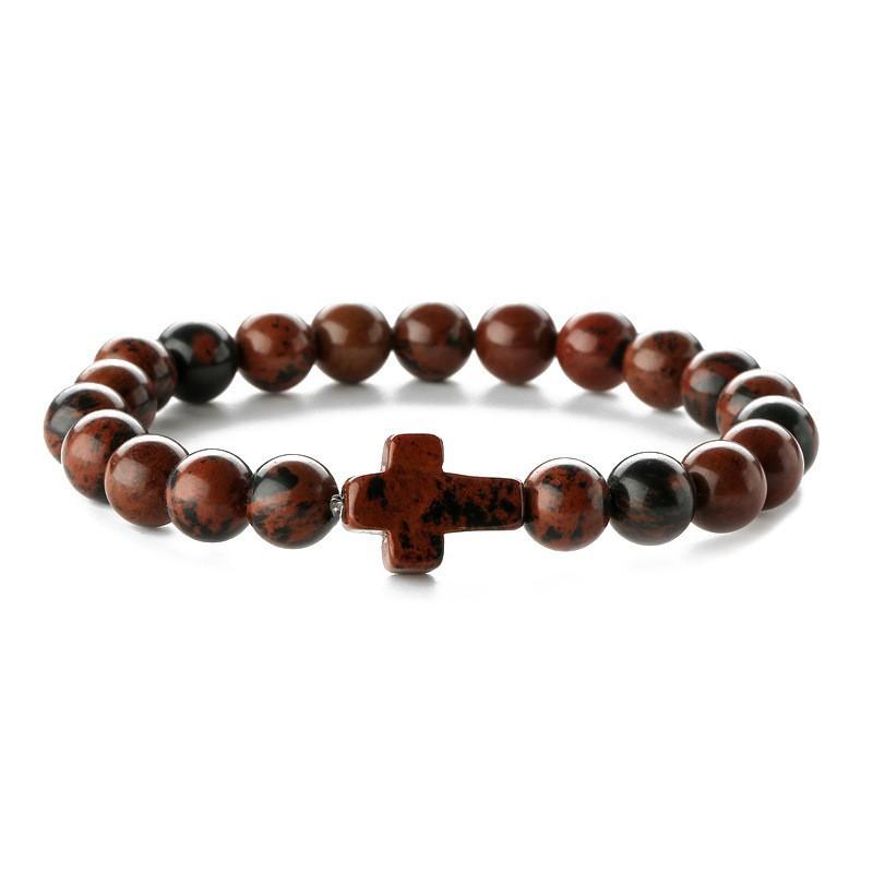 Natural stone bead cross bracelet women's simple bracelet beaded versatile bracelet European and American new multi-color bead bracelet.