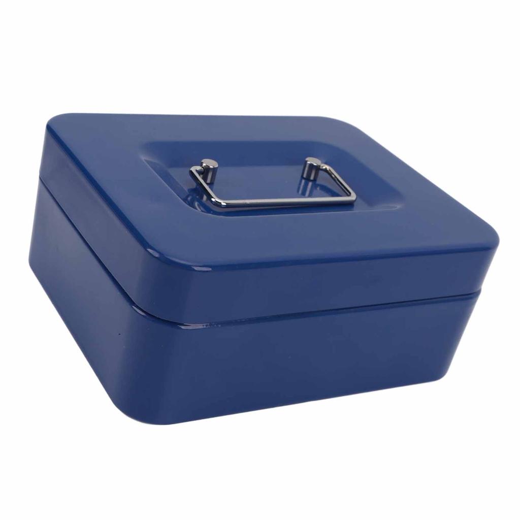 Маленький запирающийся денежный ящик Портативный двухслойный сейф Металлический ящик для денег для дома и офиса Синий