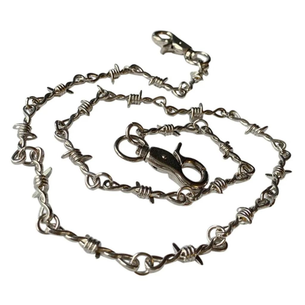 1pcs Chain Necklace Pants Waist Punk Chain Pants Men's Jewelry Barbed Wire Jeans Silver Necklace Men's and Women's Necklace Pants Chain Body Chain