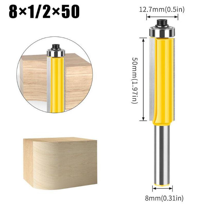 8mm Shank Lengthened Trimming Cutter Belt Bearing Straight Cutter Trimming Router Bit Slotting Burr Cutter Head Trimming Cutter