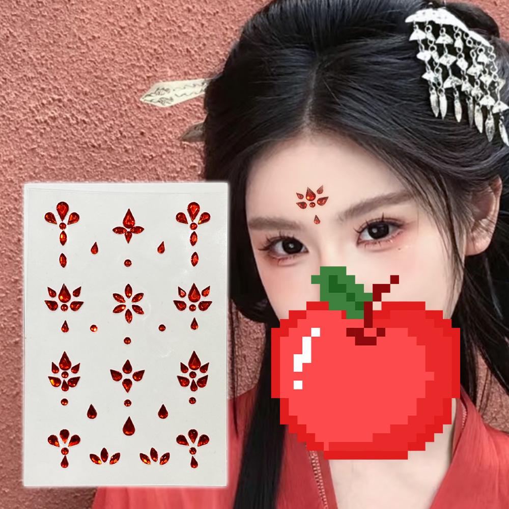 Древний стиль Красный головной убор с горным хрусталем на лоб и наклейки для украшения лица для макияжа в стиле Ханьфу