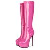 Sexy Women's Knee High Boots Platform Patent Leather Knee High Boots Female High Heels Autumn Winter Red White Party Long Shoes