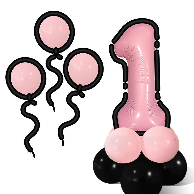 Comic Style Black Powder Digital Balloon Column Children'S First Birthday Party Decoration Scene Arrangement Photo Props