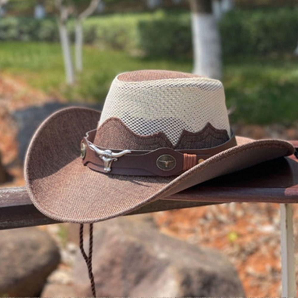 Wide Brim Western Cowboy Hats Ethnic Style Sun Protection Fisherman Cap  Cycling