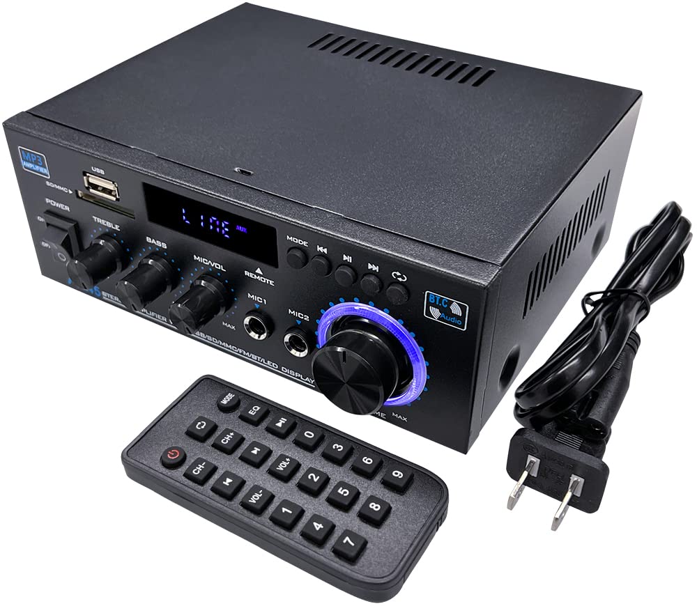 Hiro Digital Amplifier Audio Amplifier USB Memory SD Card Playback Compatible Hifi Stereo with Dual Microphone Terminal 40W+40W LPAK45-HR