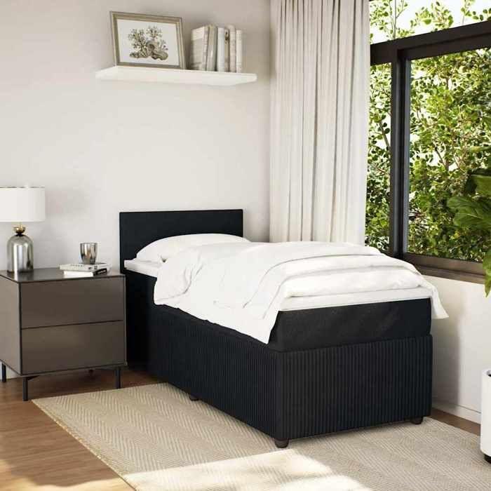 Maison Exclusive - Sommier à lattes de lit avec matelas Noir 90x190 cm Velours