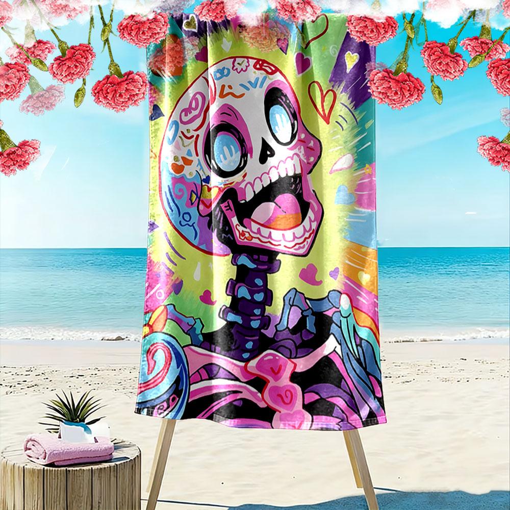 Vivid skeletal fiesta Print beach towel, quick drying, suitable for travel, outdoor sports, jogging, the beach and swimming, gift