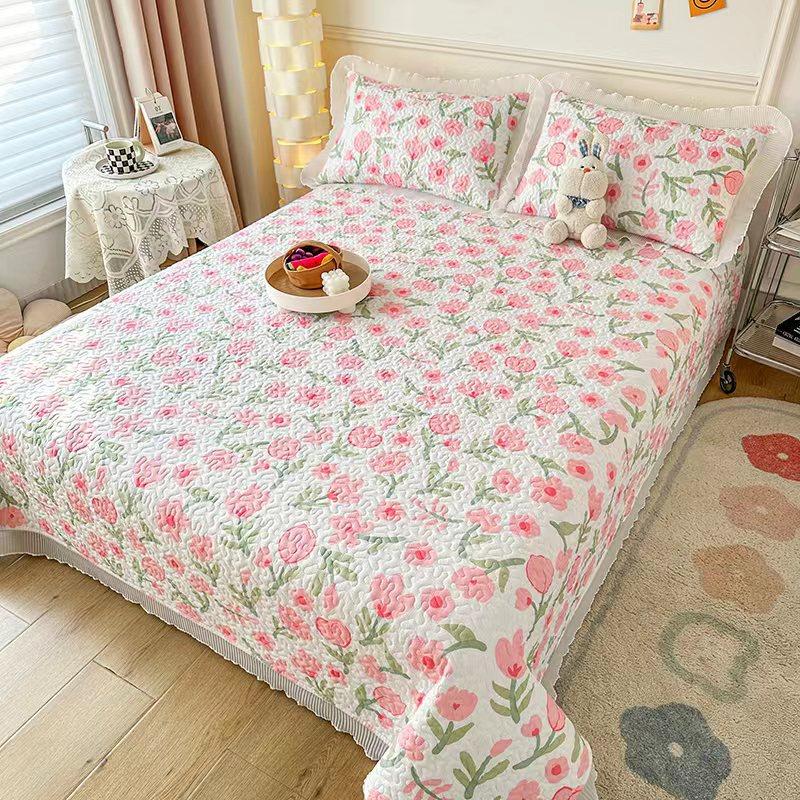 Новый комплект из трех предметов с жемчужным хлопковым покрывалом Fairy с стиркой в ​​пресной воде и хлопковым кружевным покрывалом