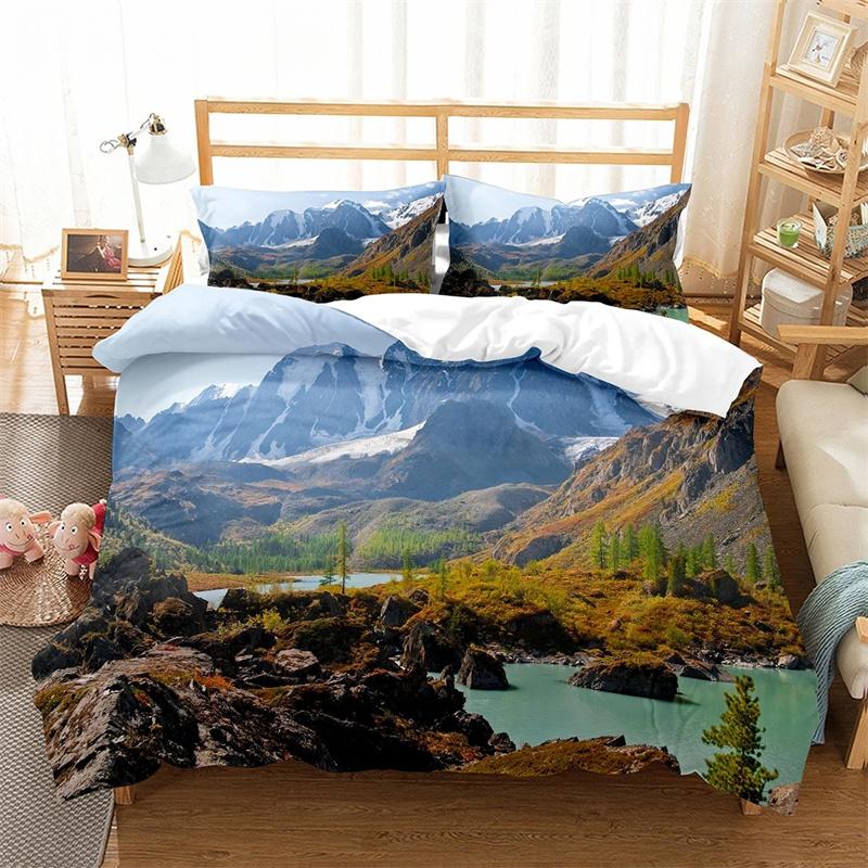 Пододеяльник «Алтайские горы» King Queen, комплект постельного белья «Природный пейзаж», «Лесной пейзаж», «Озеро», покрывало из полиэстера