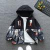 Boys Spring Autumn Fashion Splicing Thin Jacket Children's Letter Print Hooded Coat Kids Casual Zipper Windbreaker