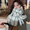 Women's Wool Plaid Scarf Winter Thickened Versatile Shawl Plush Scarf