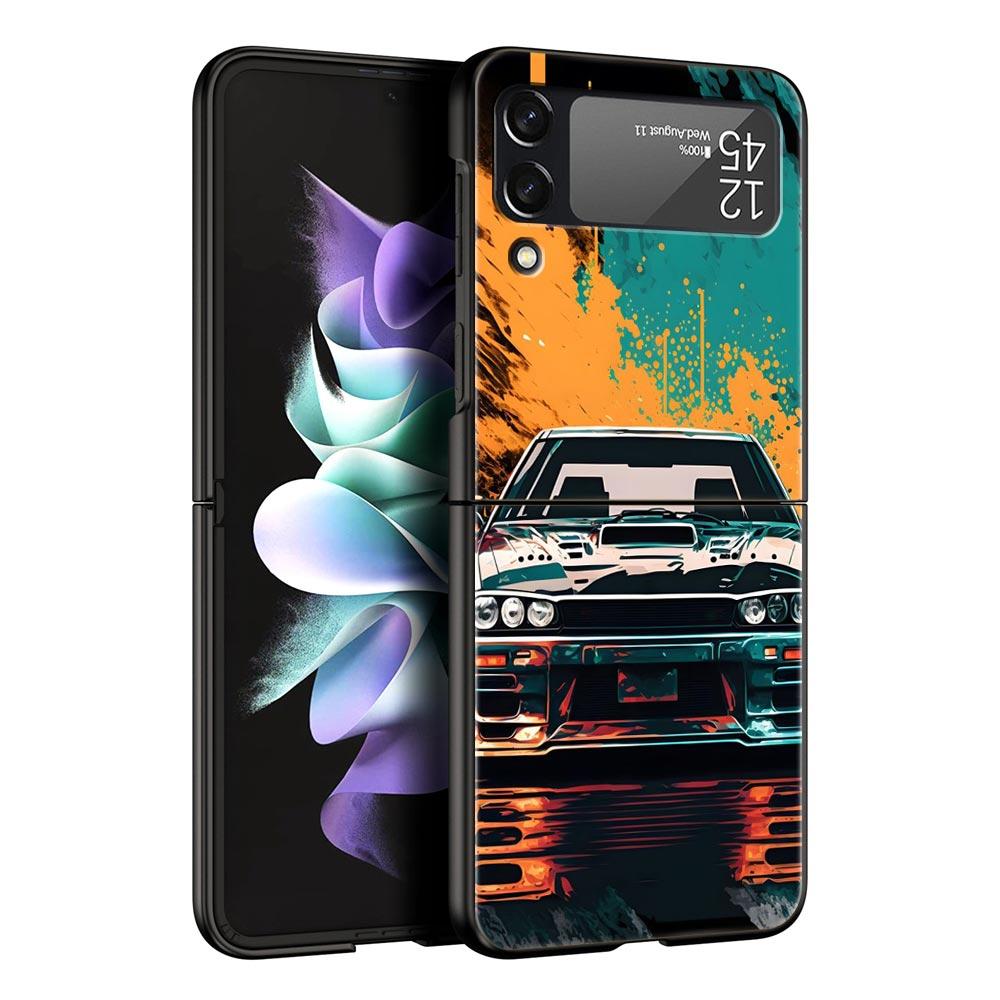 For Samsung Galaxy Z Flip 3 4 5 Hard Black Folding PC Phone Case Sports Car JDM Tokyo drift F1 Luxury For Samsung Z Flip3 Cover